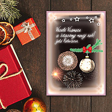 Grafika - Vianočná pohľadnica ohňostroj a guľa (stracciatella) - 12394788_