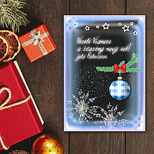 Grafika - Vianočná pohľadnica ohňostroj a guľa (káro) - 12394792_