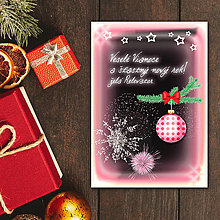 Grafika - Vianočná pohľadnica ohňostroj a guľa (puntíky) - 12394795_