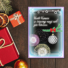 Grafika - Vianočná pohľadnica ohňostroj a guľa (mriežka) - 12394815_