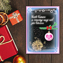 Grafika - Vianočná pohľadnica ohňostroj a guľa (srdiečko) - 12394825_