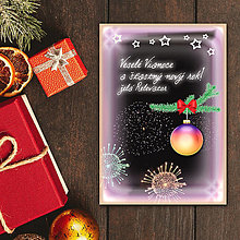 Grafika - Vianočná pohľadnica ohňostroj a guľa (ombre) - 12394833_