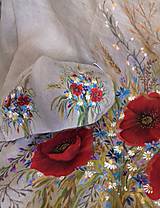 Rúška - Ručne maľované ľanové rúška " Byliny lúk a polí " (lúčna kytica s klasom na sivo hnedom ľane) - 12397939_