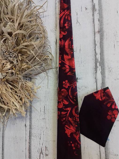 Pánske doplnky - FLORAL FOLK - kravata " Slovenská ornamentika" (kravata bordová - vínová, k šatám) - 12396375_