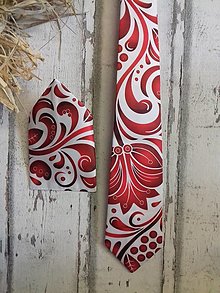 Pánske doplnky - FLORAL FOLK - kravata " Slovenská ornamentika" (pánska kravata a vreckovka do saka) - 12396387_