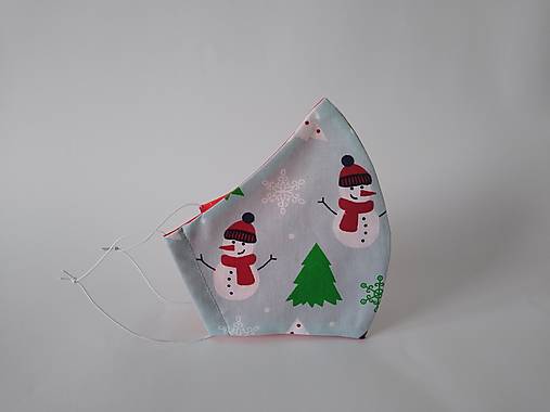Dizajnové rúško snehuliak vianočné tvarované dvojvrstvové