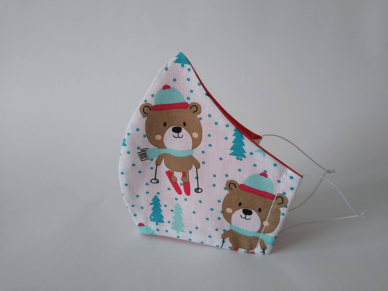 Dizajnové rúško macko vianočné tvarované dvojvrstvové