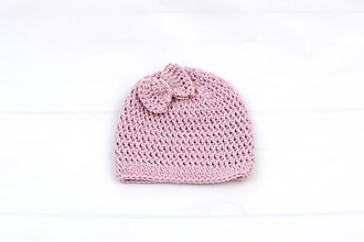 Detské čiapky - Ružová čiapka MERINO/BAVLNA (s mašličkou) - 12402808_