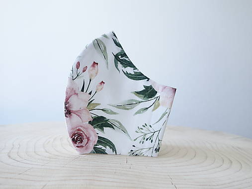  - Dizajnové tvarované 2 a 3 vrstvové ochranné rúško -  100% bavlna - kvetinové vzory (Roses S) - 12401433_