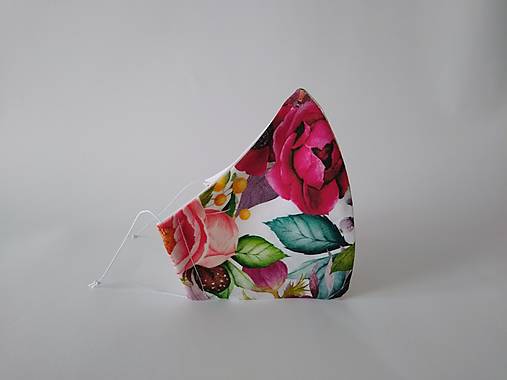 Dizajnové rúško ruže prémiová bavlna antibakteriálne s časticami striebra dvojvrstvové tvarované