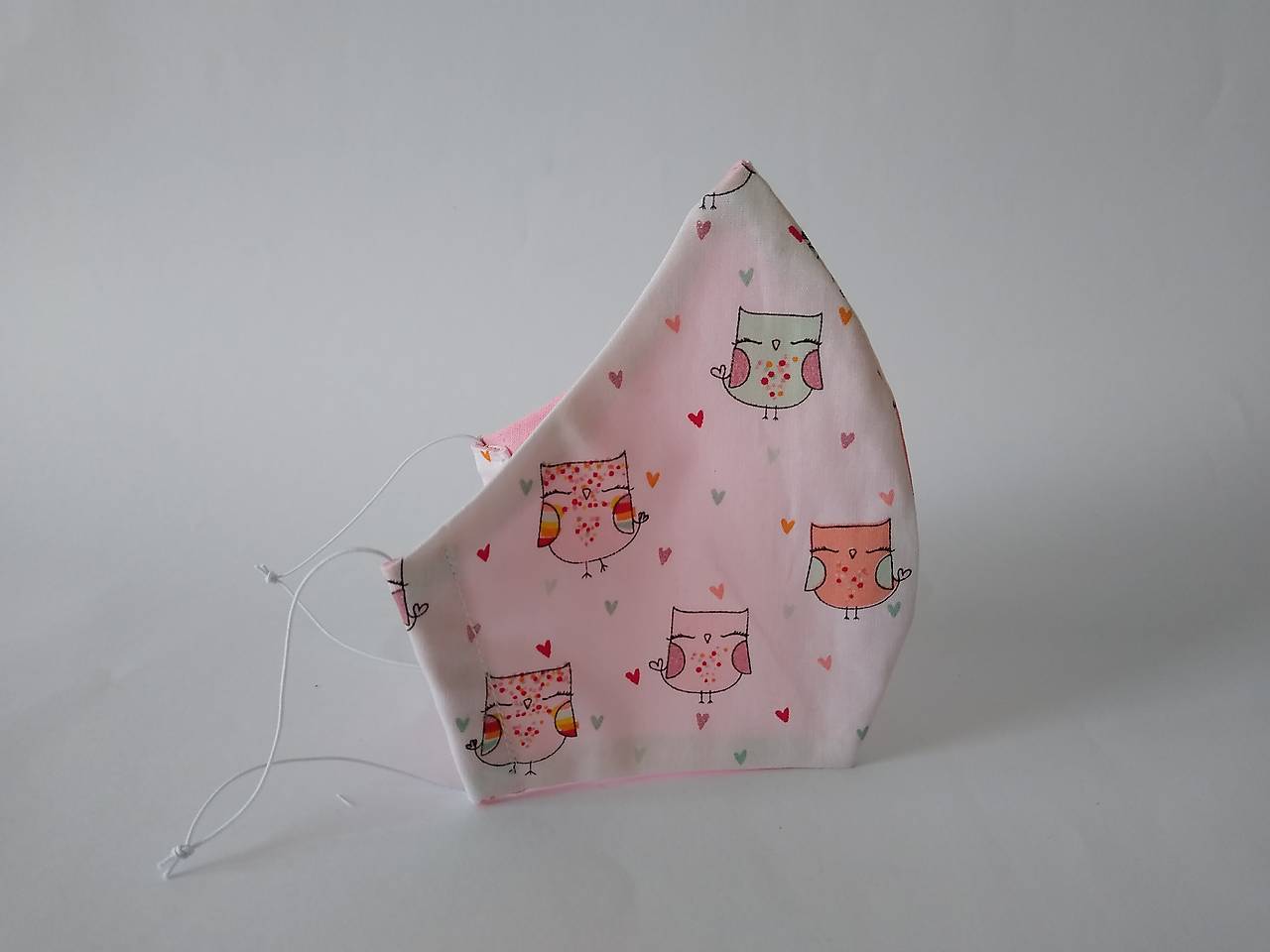 Dizajnové rúško sova biela trblietavá dvojvrstvové