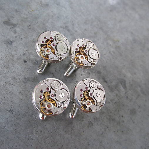 Pánske šperky - Manžetové Gombíky-Okrúhle-STEAMPUNK- 2 Páry - 12409480_