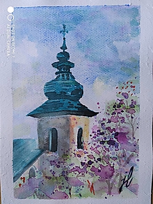Obrazy - kostol. veža, Brdárka, akv. 18x25 cm - 12408023_