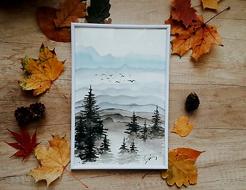 Hmlisté rána v dolinách - akvarelová maľba