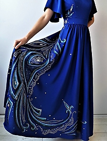 Šaty - Modré - ručná maľba na šatách - 12413683_
