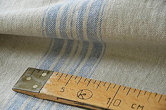 Textil - 100% len FRENCH HOUSE blue stripes 350g/m2..metráž - 12411550_