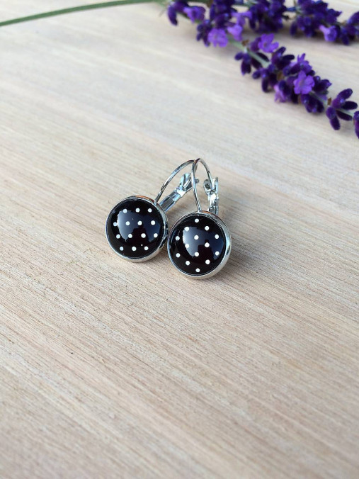 Náušnice - náušnice bodkované - oceľ (Čierna) - 12412133_