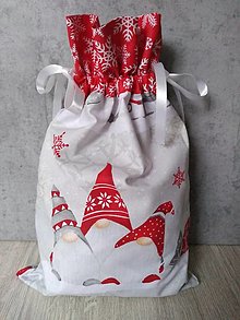 Úžitkový textil - Mikuláške / vianočné vrecká (škriatkovia veľkí + červené vločky) - 12423012_