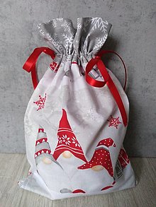 Úžitkový textil - Mikuláške / vianočné vrecká (škriatkovia veľkí + šedé vločky) - 12423021_