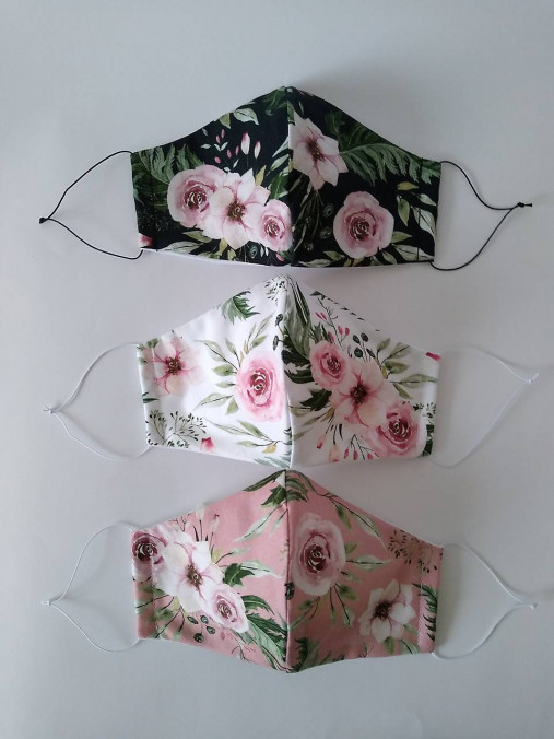 Set rose dizajnové rúška antibakteriálne prémiová bavlna tvarované dvojvrstvové