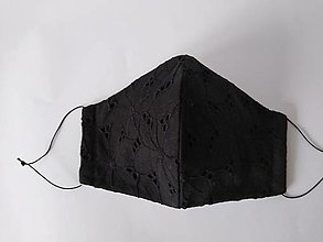 Rúška - Dizajnové rúško čierne elegantné s madeirou trojvrstvové  tvarované - 12428334_