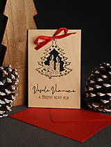Drevený vianočný pozdrav 2v1 s obálkou Stromček