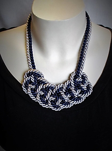 Náhrdelníky - Sivo-modrý uzlový náhrdelník - 12428082_