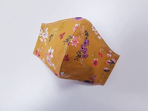 Rúška - Dizajnové bavlnené rúško - Flowers  (Okrové - kvietky) - 12430768_