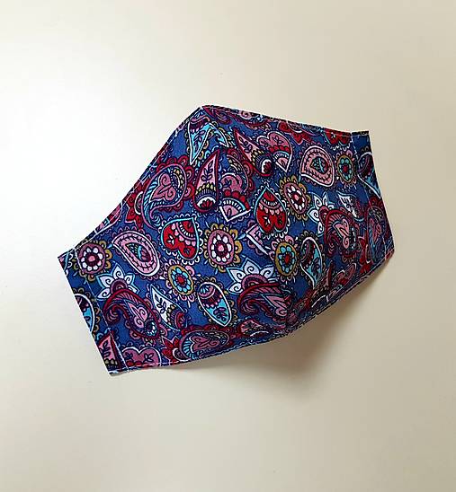 Rúška - Dizajnové bavlnené rúško (Modré - kašmírový vzor) - 12430869_