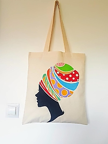 Nákupné tašky - •ručne maľovaná plátená taška - Afričanka• - 12428417_