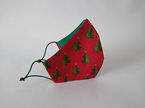 Dizajnové rúško stromčeky zelené vianočné tvarované dvojvrstvové