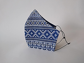 Rúška - Dizajnové rúško folklór modrý tvarované dvojvrstvové - 12432397_
