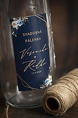 Etikety na svadobné víno/pálenku - modrá elegancia