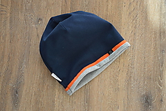 Detské čiapky - jarná čiapka navy & orange - 12435327_