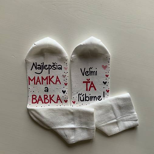 Maľované ponožky s nápisom : "Super MAMA/MAMKA/ ešte lepšia BABIČKA" (Do ružova)