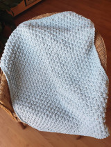 Detský textil - Ručně pletená žinylková deka pro miminko - šedě mátová - 12435749_