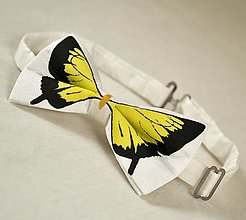 Pánske doplnky - Motýlek - bílý se žlutým motýlem 7521505 - 12432509_