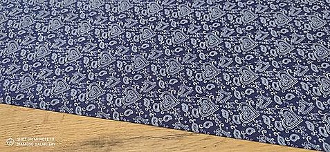 Textil - Bavlnená látka - Srdiečka ozdobné na tmavo modrom - cena za 10 centimetrov - 12440409_