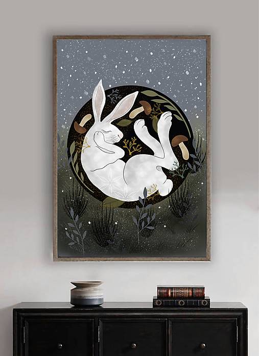 Z králičej nory- zimná vianočná grafika-obrázok aj pohladnica