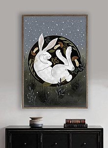 Grafika - Z králičej nory- zimná vianočná grafika-obrázok aj pohladnica (A4) - 12440227_