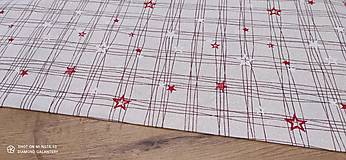 Textil - Látka pretkávaná lurexovou niťou -Hviezdičky červeno biele- cena za 10 cm - 12441036_
