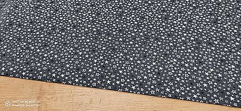 Textil - Látka pretkávaná lurexovou niťou -Hviezdičky tmavo šedé- cena za 10 cm - 12440755_