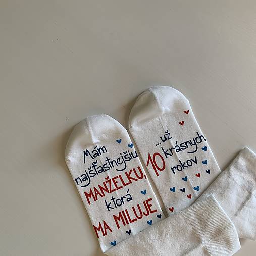 Maľované ponožky k 10. výročiu svadby (biele pre manžela)