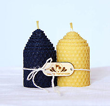 Sviečky - Dvojica sviečok s modrou 100% včelí vosk (modrá + žltá) - 12446084_