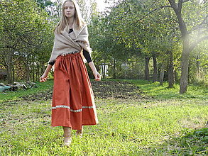 Sukne - Ľanová sukňa -hnedo oranžová - 12444960_