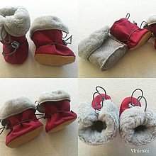 Detské topánky - VLNIENKA barefoot termo zimné capačky pre bábätká a batoliatka 100 % ovčie runo merino TOP SUPER WASH Bordó - 12454120_
