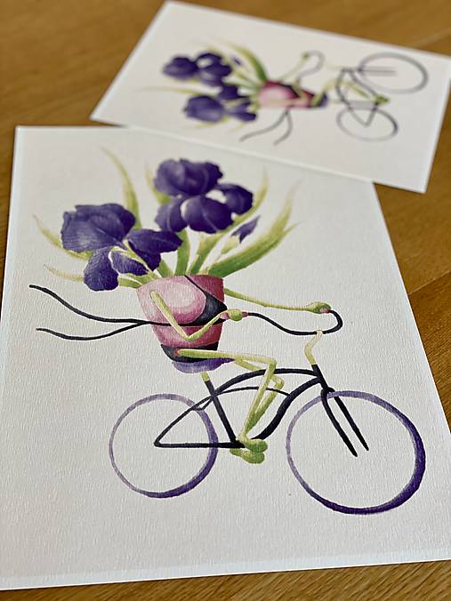 Iris na bicykli - Print | Botanická ilustrácia (A5)