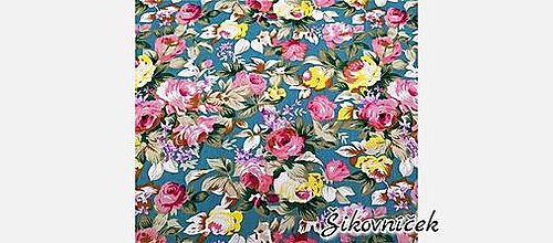 Textil - Bavlnené plátno kvety na zelenom podklade 50x160cm - 12459302_