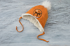 Detské čiapky - Zimná ušianka Reindeer mustard - 12459336_