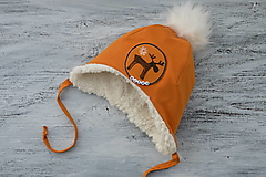 Detské čiapky - Zimná ušianka Reindeer mustard - 12459337_